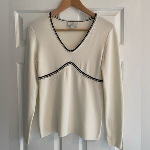 Loft Women’s Cream & Black V-Neck Rayon Sweater Size S